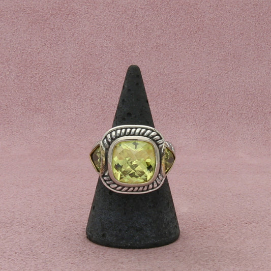 sterling silver faceted yellow cz cable cocktail ring size 8