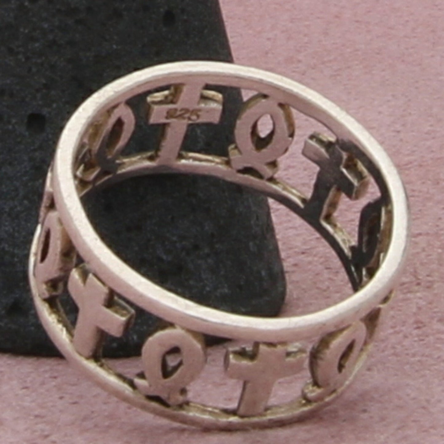 sterling silver ichthus fish & cross band ring size 9.5