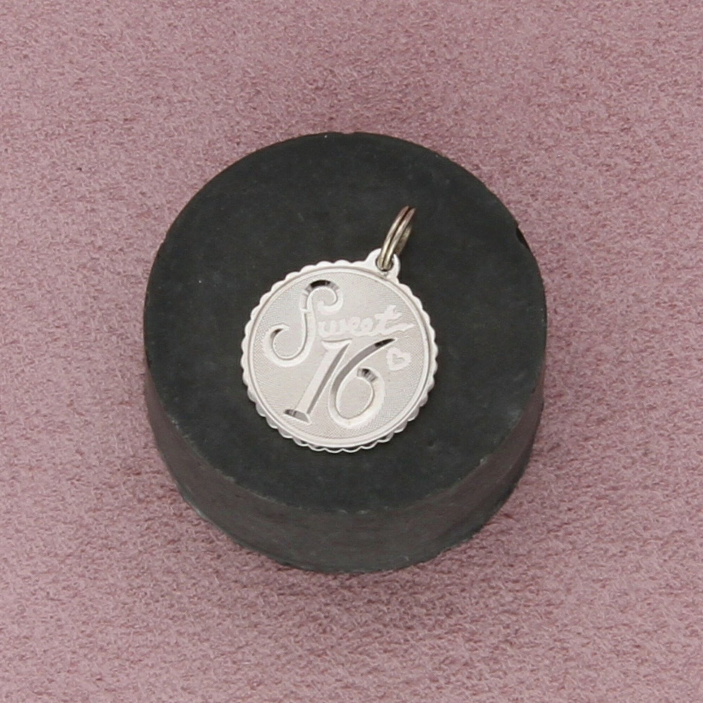 sterling silver vintage sweet 16 disc charm pendant