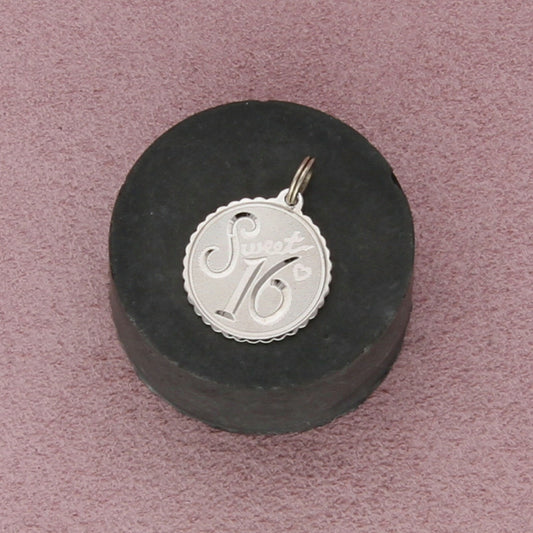 sterling silver vintage sweet 16 disc charm pendant
