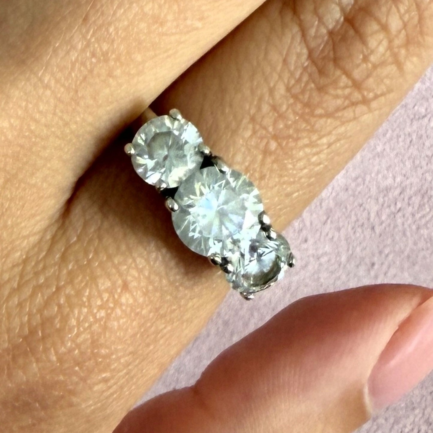 sterling silver round-cut cz trio ring size 8