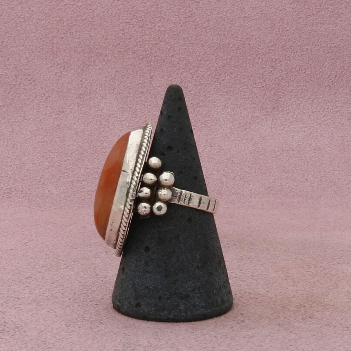 mexico sterling silver vintage braided agate cabochon ring size 7