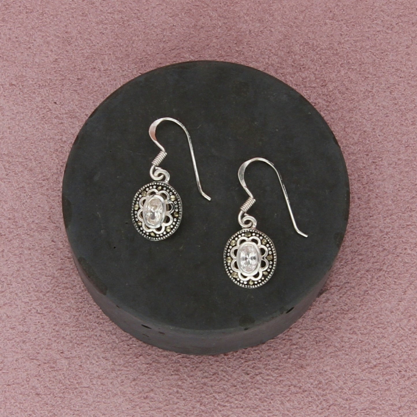 sterling silver marcasite cz dangle earrings