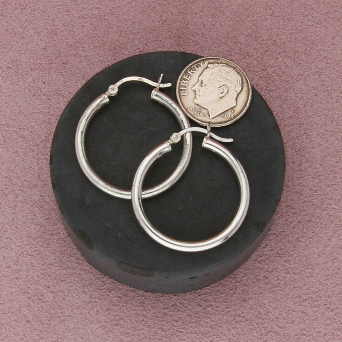 sterling silver 27mm tube snap-post hoop earrings