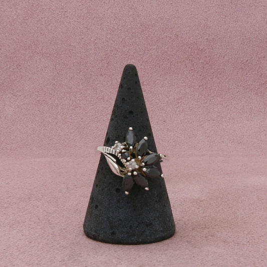 sterling silver marquise-cut black cz cluster ring size 7.75