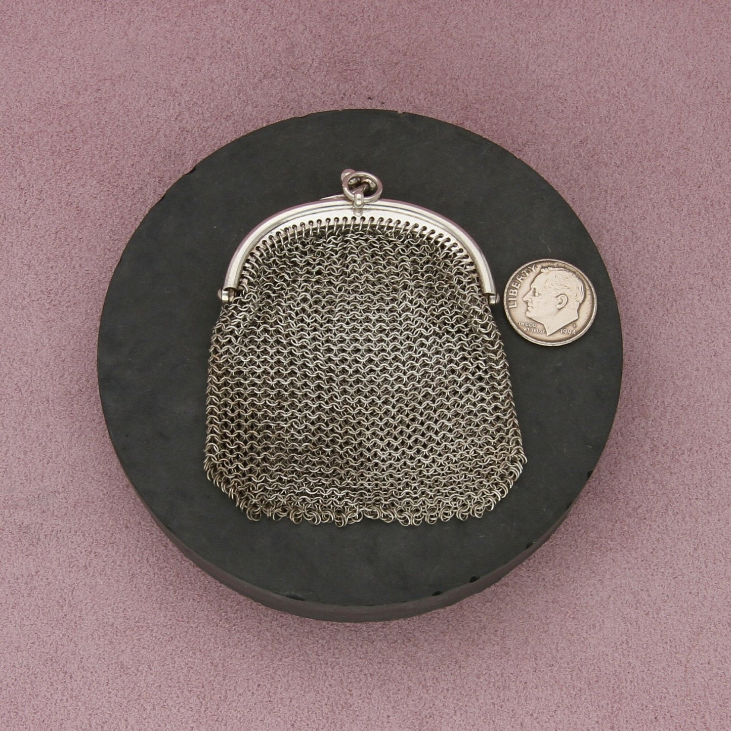 sterling silver vintage mesh chainmail coin purse pendant