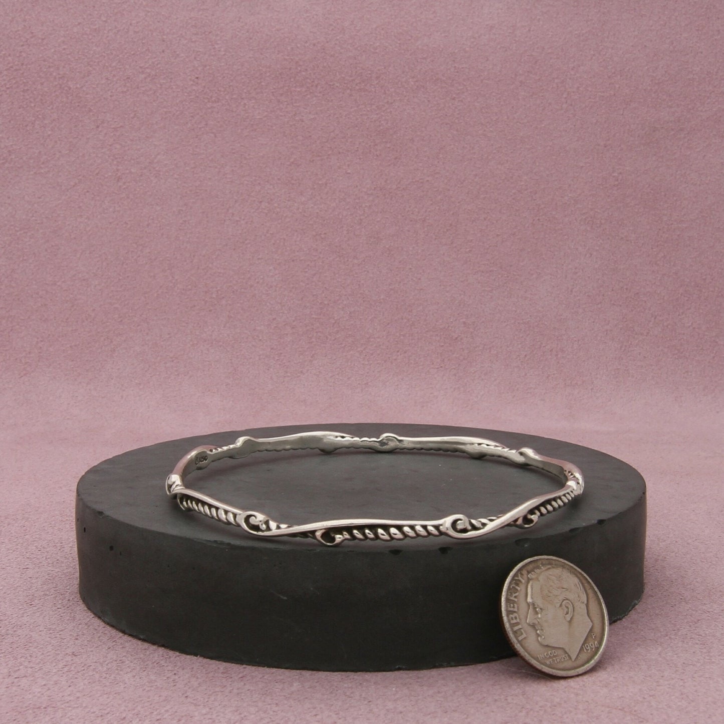 carolyn pollack sterling silver rope scroll stack bangle bracelet size 7.75in