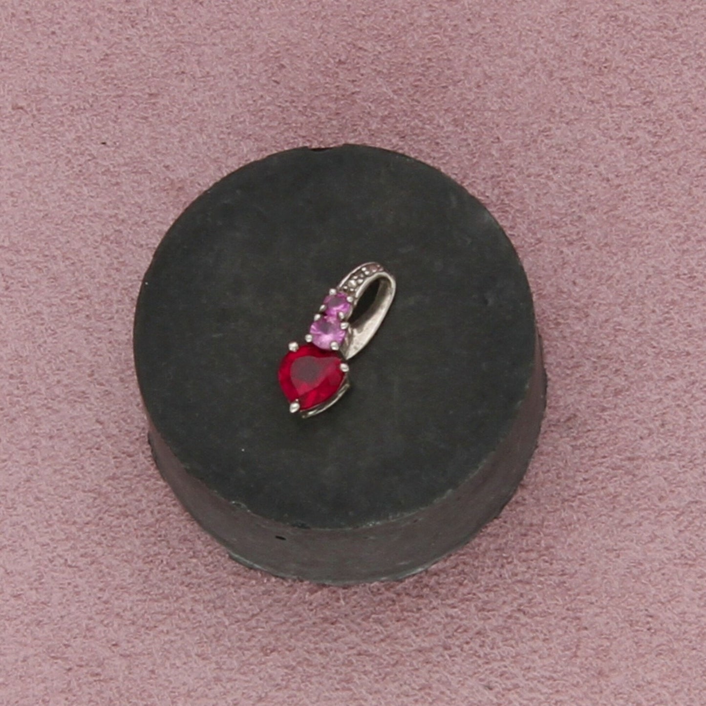 sterling silver diamond pink sapphire & ruby heart pendant