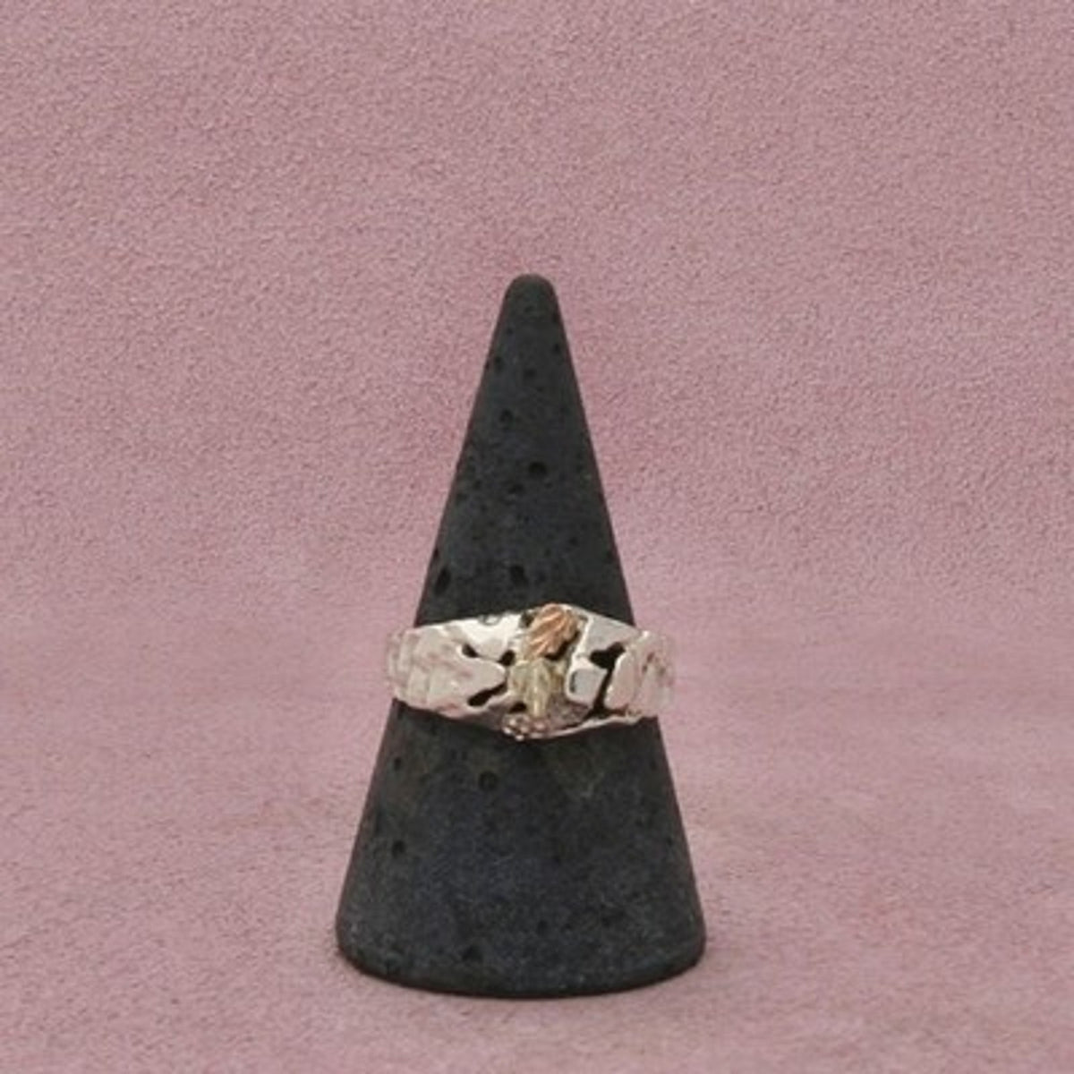 Black Hills Sterling Silver & 12K Gold Men's Pebbled Leaves Band Ring Size 9
