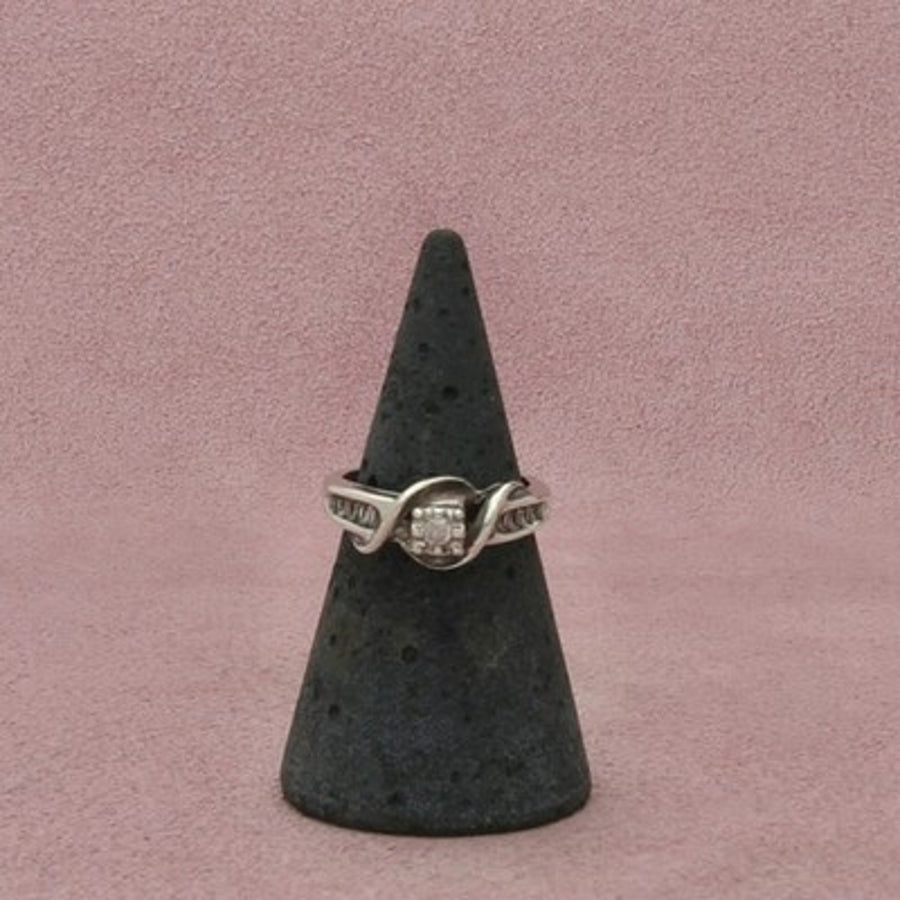 Zales Sterling Silver Diamond Swirl Square Setting Ring Size 5