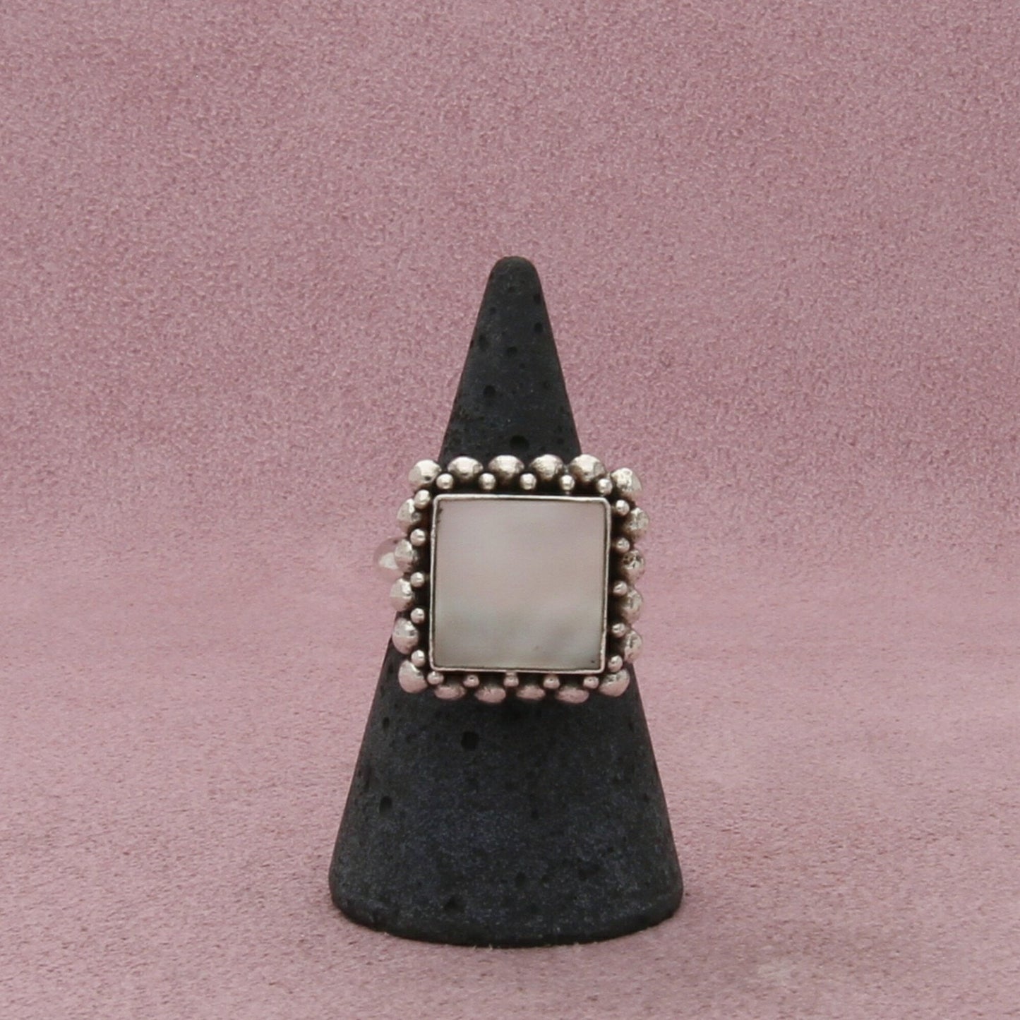 sterling silver vintage beaded mother of pearl square ring size 8.5