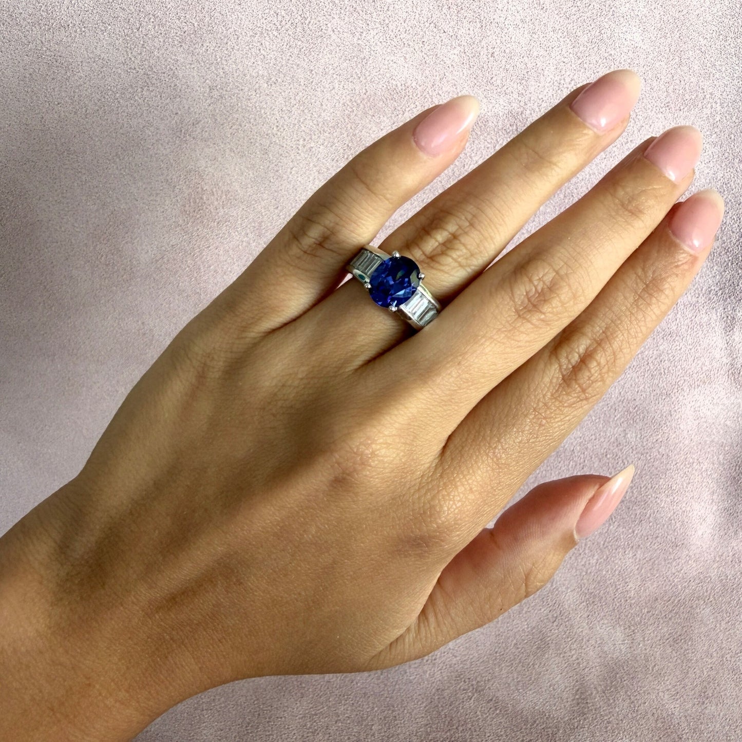 sterling silver oval-cut amethyst & baguette cz ring size 6