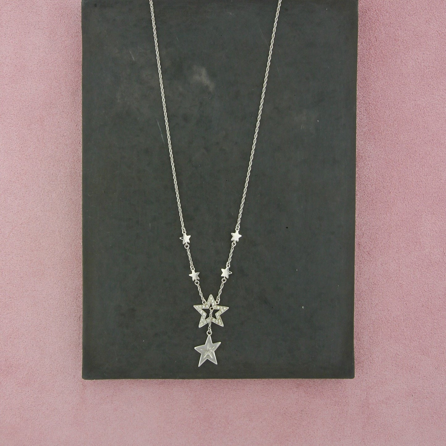 sterling silver mother daughter diamond shining star necklace size 17.75in