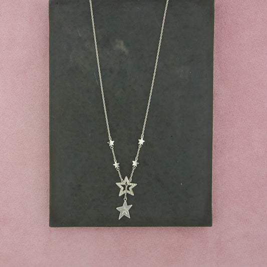 sterling silver mother daughter diamond shining star necklace size 17.75in
