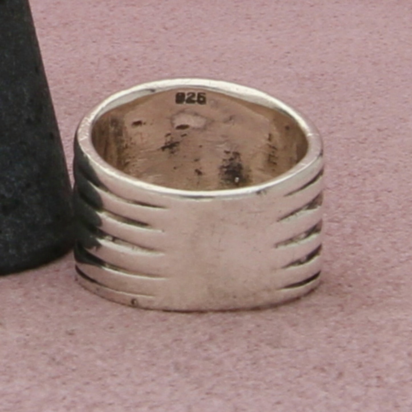 sterling silver vintage wide striped band ring size 5.5
