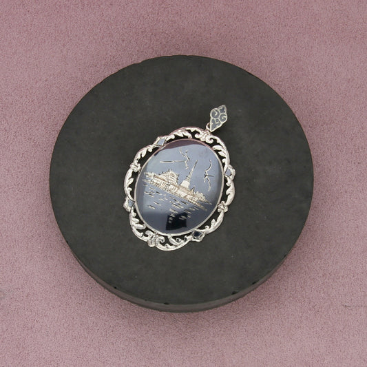sterling silver vintage siam nielloware scroll pendant