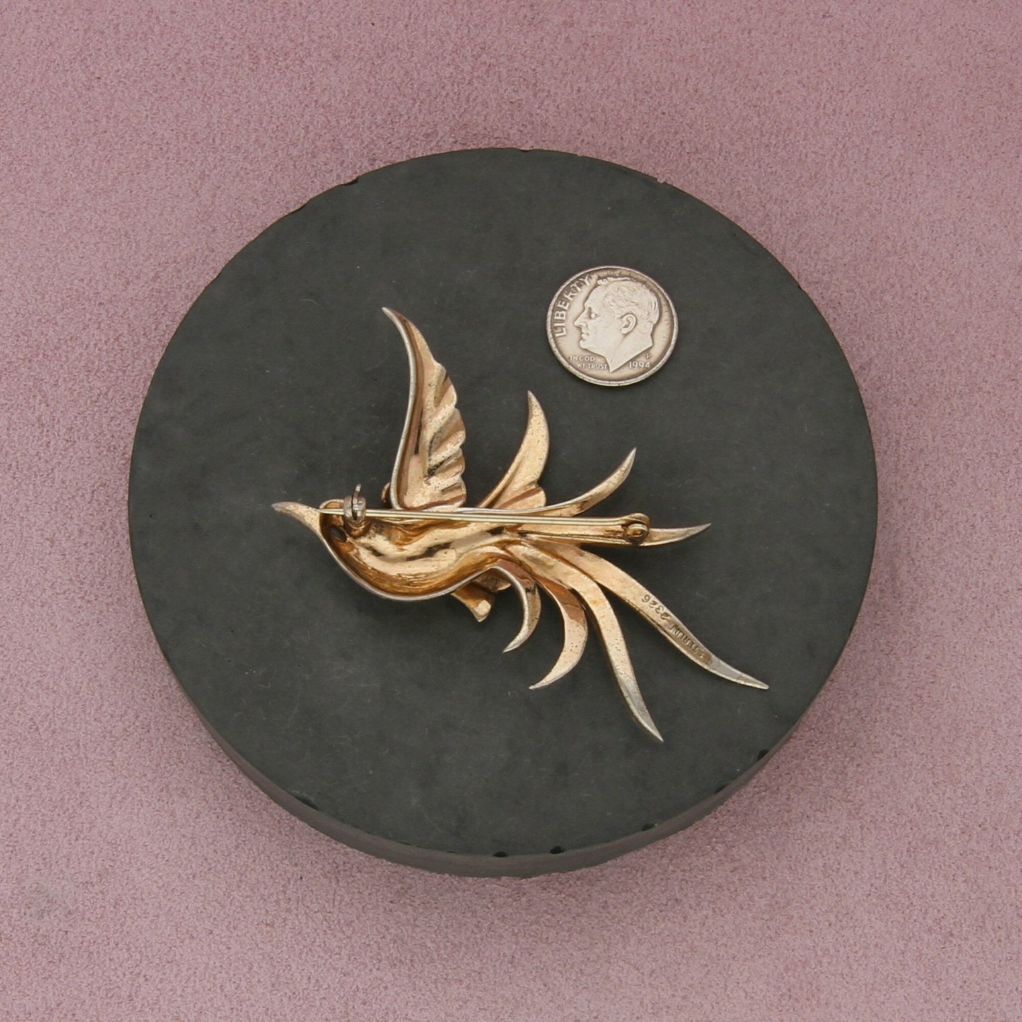 sterling silver vintage gold tone bird of paradise rhinestone brooch