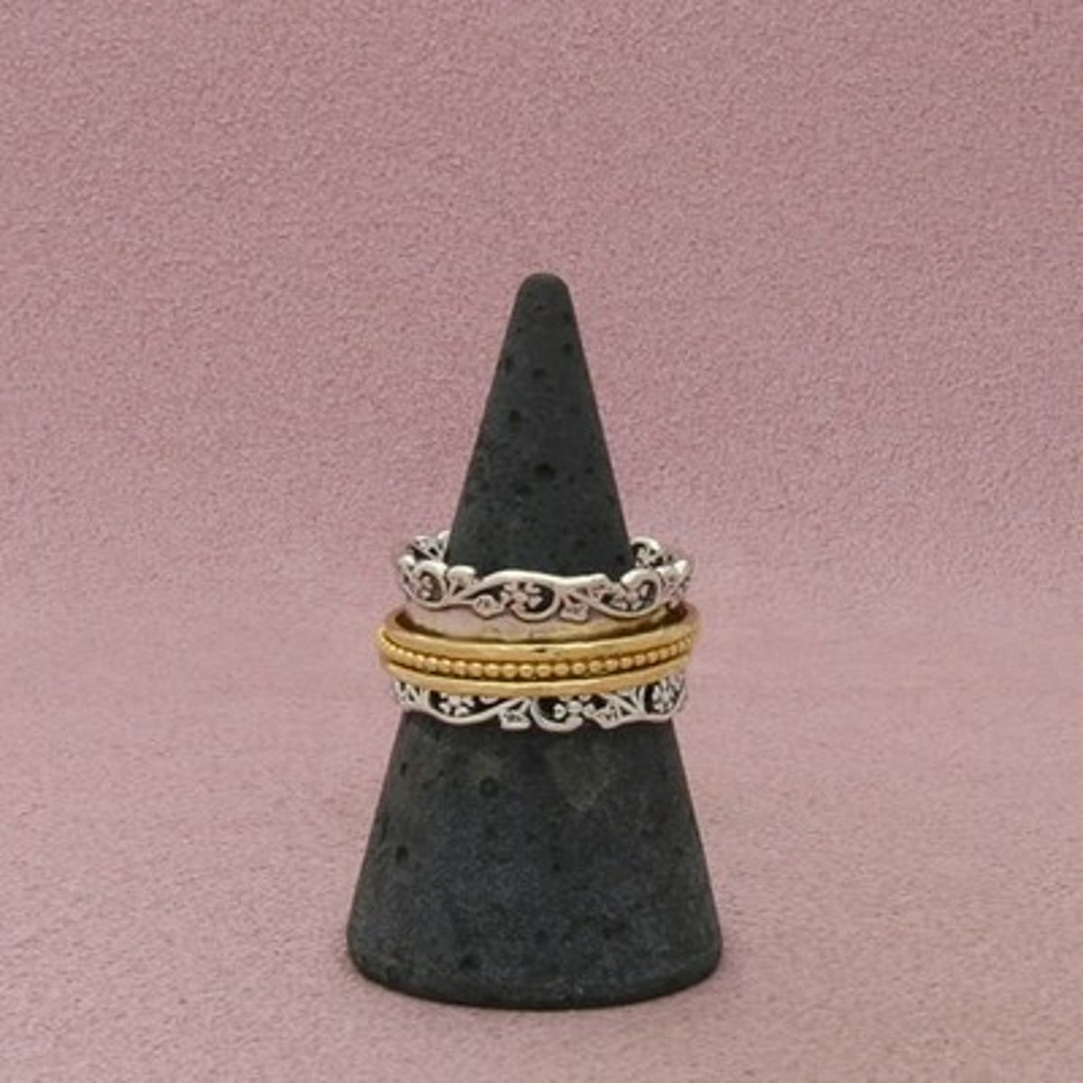 Or Paz Sterling Silver Two-Tone Floral Spinner Band Ring Size 7.5