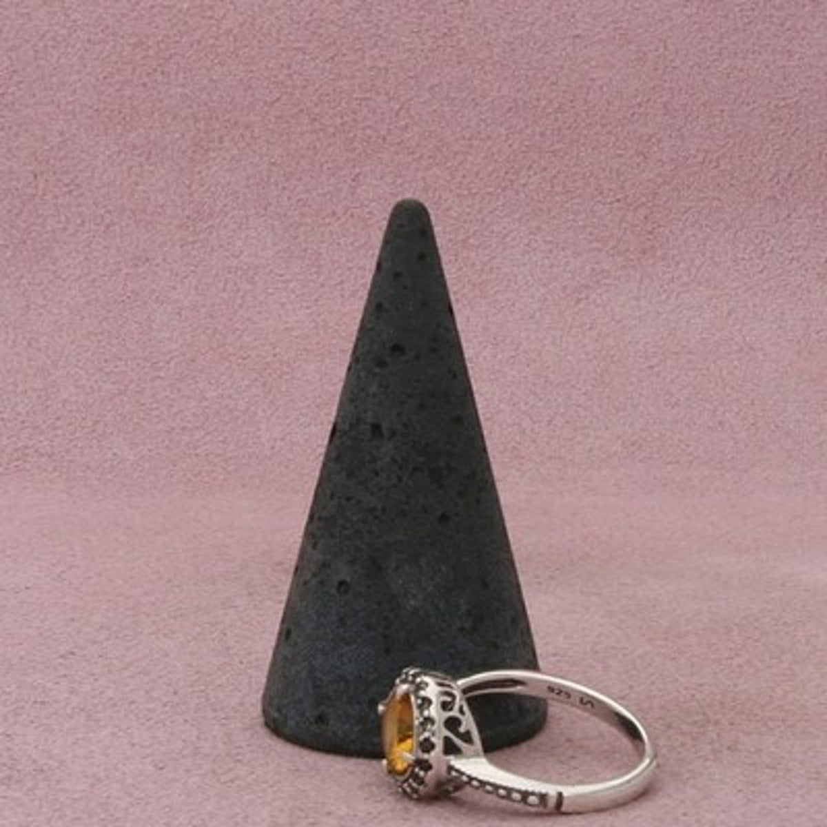 Sterling Silver Yellow Sapphire & Cz Halo Ring Size 7