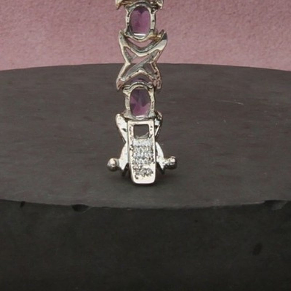 Sterling Silver Oval Purple Amethyst X-Link Tennis Bracelet Size 6.5in