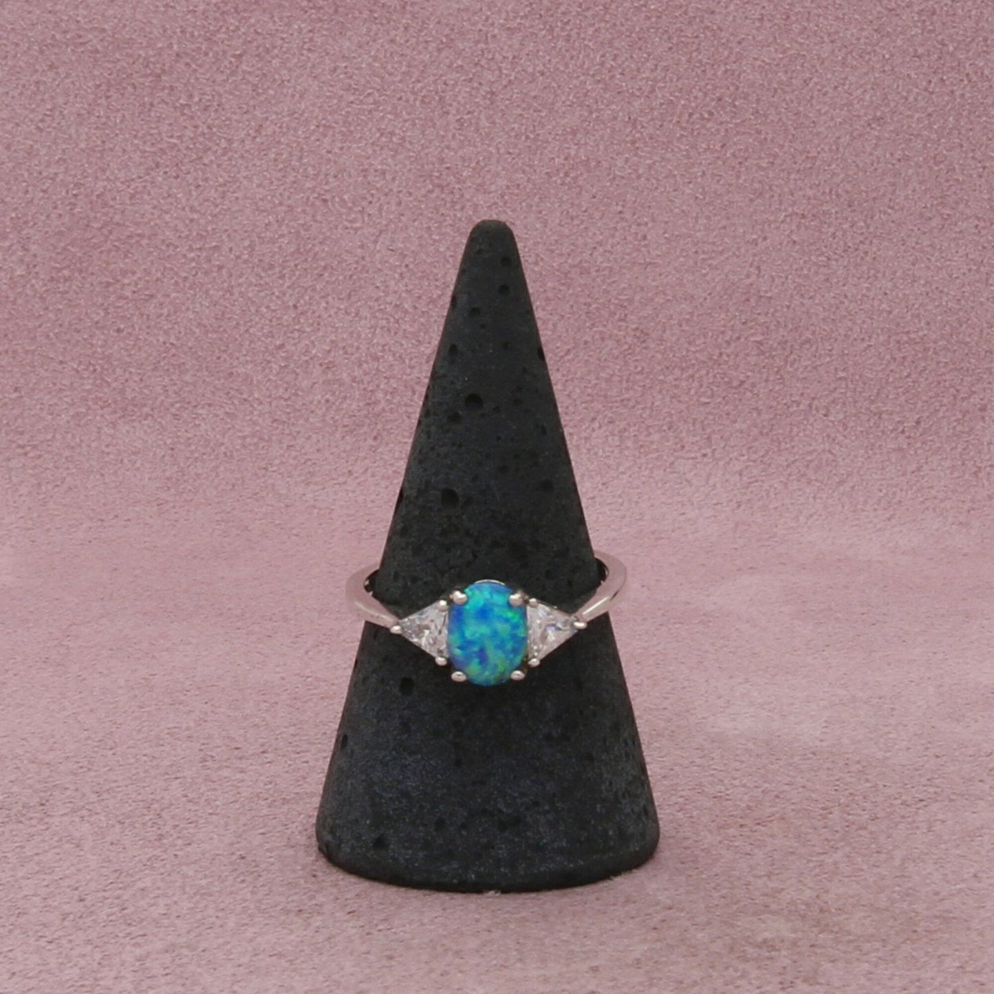 sterling silver fire opal & cz ring size 8.75
