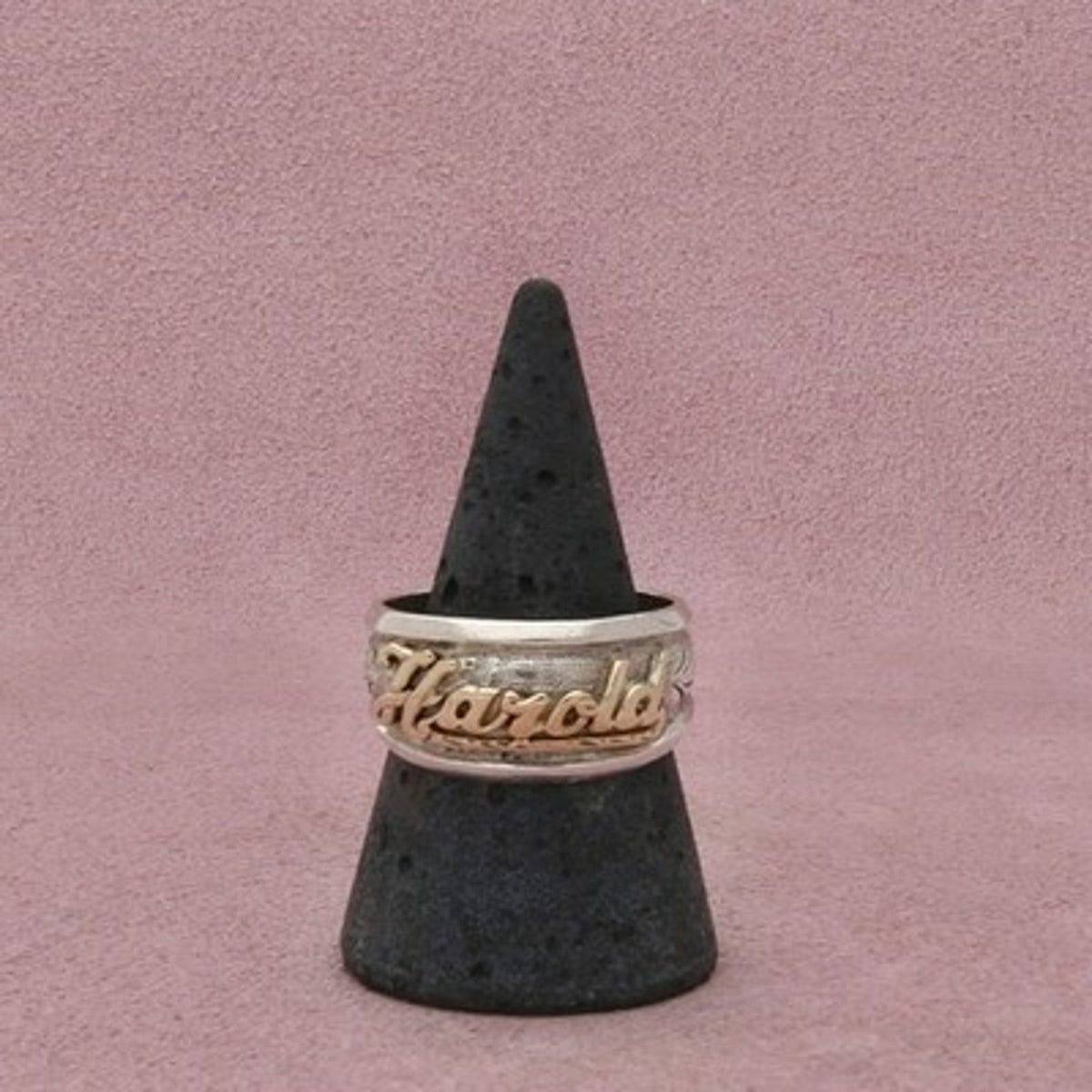 Sterling Silver & 14K Gold Vintage Men's Harold Name Band Ring Size 10