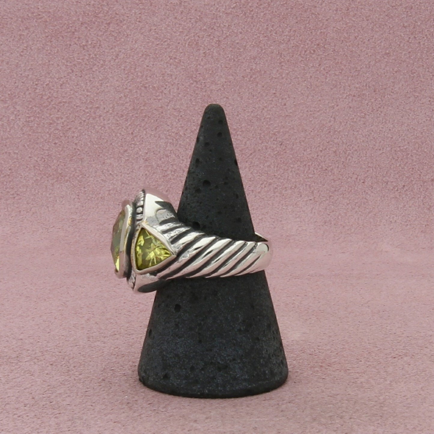 sterling silver faceted yellow cz cable cocktail ring size 8