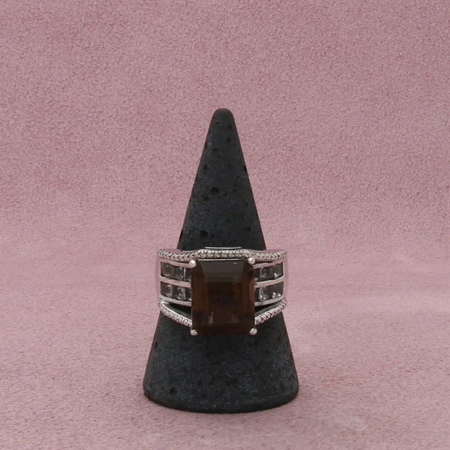 sterling silver emerald-cut smoky quartz & white topaz ring size 9