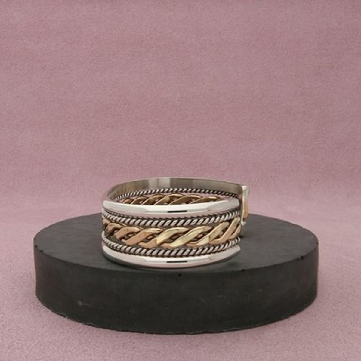 Navajo Sterling Silver & 12K Gold Filled Vintage Tahe Braid Cuff Bracelet 6.25in