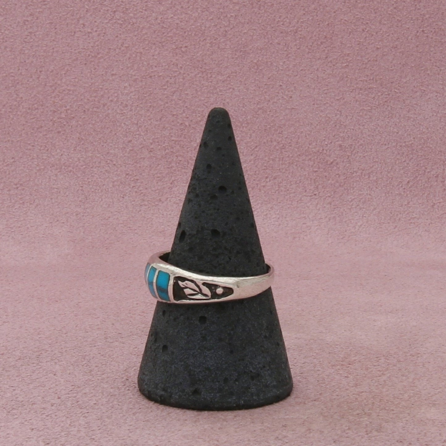 sterling silver vintage turquoise inlay band ring size 9