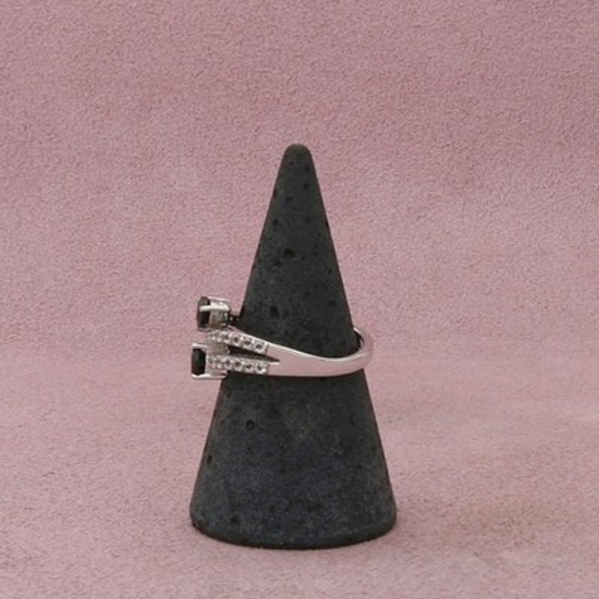 Sterling Silver Black Tourmaline & White Topaz Ring Size 7