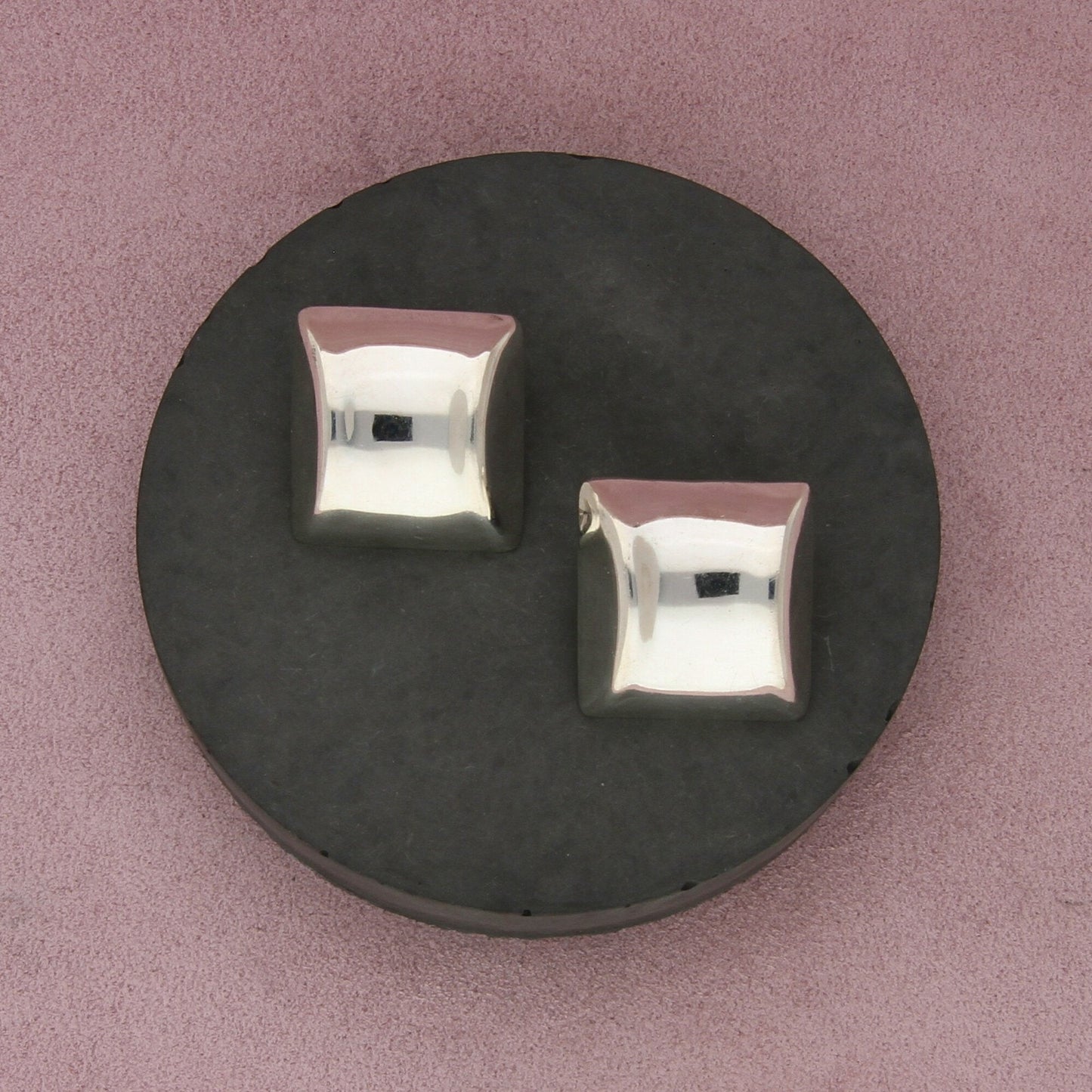 taxco mexico sterling silver vintage concave square clip-on earrings