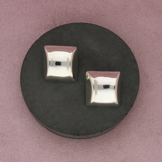 taxco mexico sterling silver vintage concave square clip-on earrings