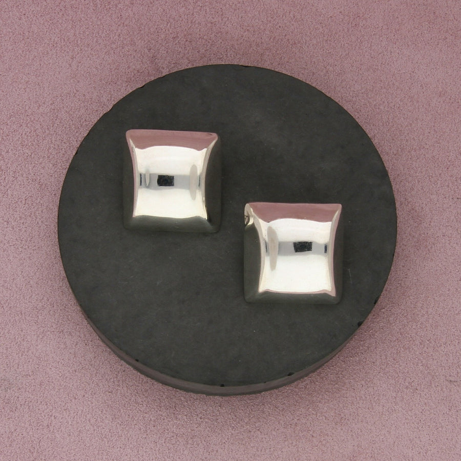 taxco mexico sterling silver vintage concave square clip-on earrings