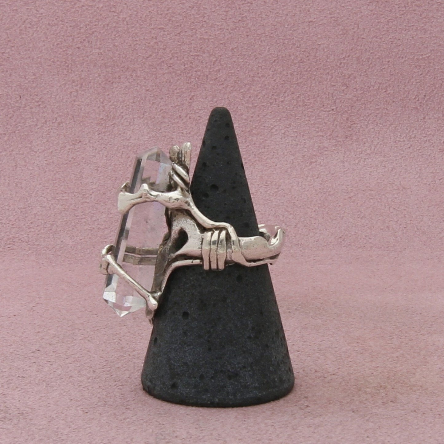 sterling silver vintage artisan crafted healing crystal ring size 6.5