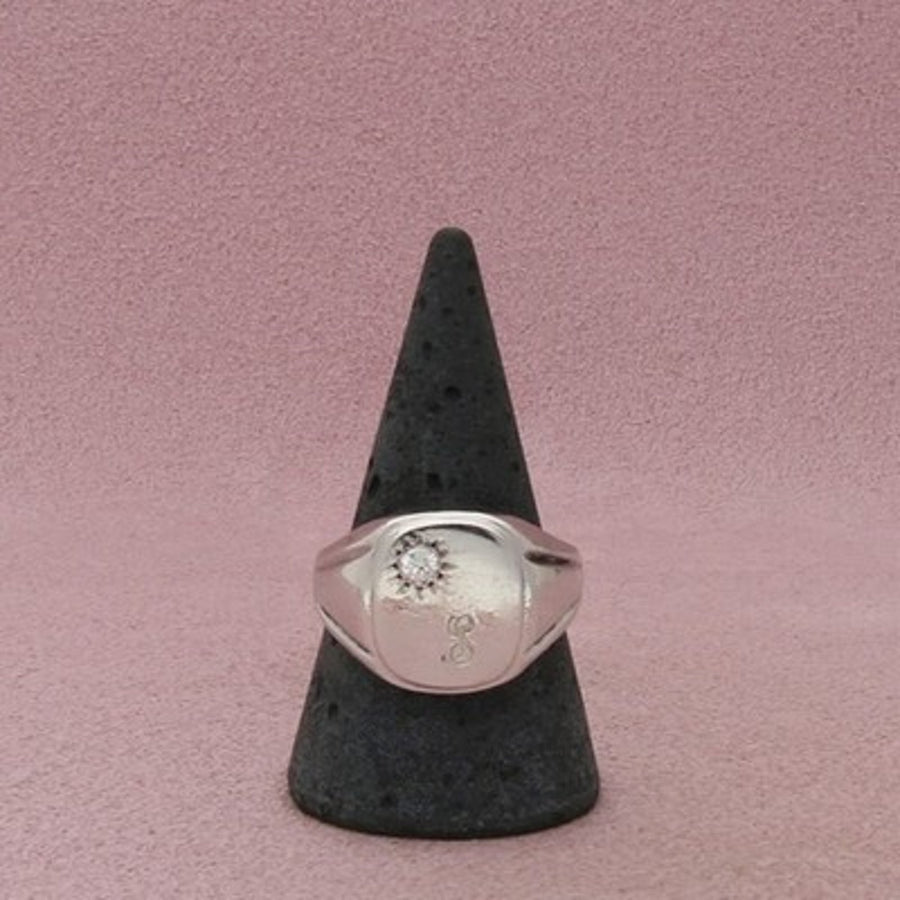 Sterling Silver Men's Vintage Letter S Cz Starburst Signet Ring Size 11.25