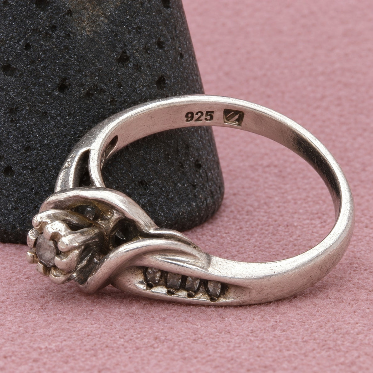 Zales Sterling Silver Diamond Round Swirl Ring Size 6.75