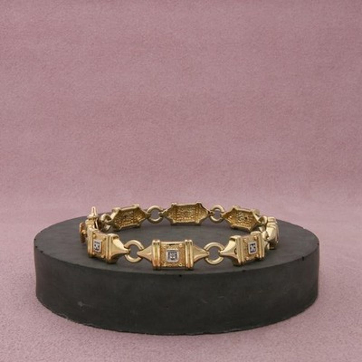 Ross Simons Sterling Silver Gold Plate Diamond Panel Tennis Bracelet Size 7.25in