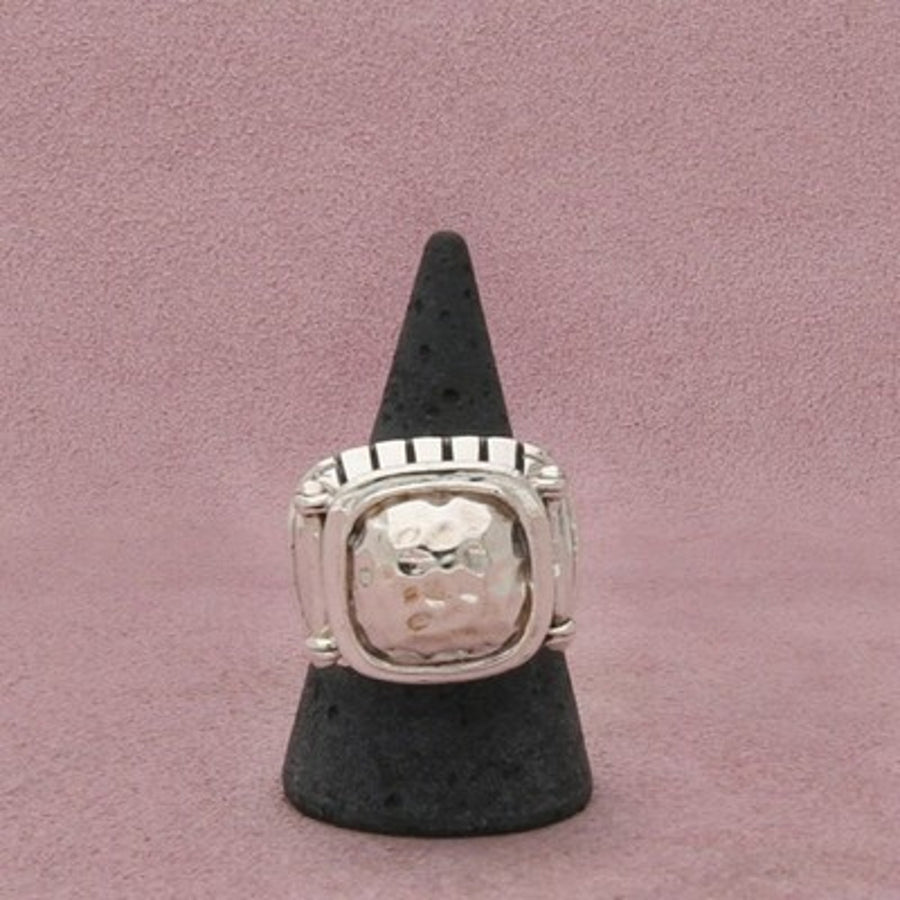 Sterling Silver Vintage Hammered Chunky Framed Square Face Ring Size 8.75