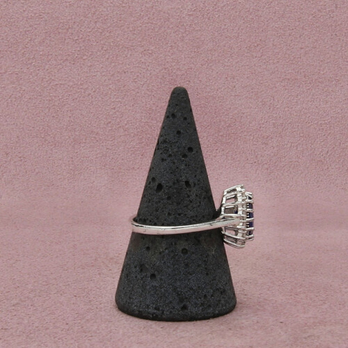 Sterling Silver Blue Spinel & Cz Halo Oval-Cut Prong-Set Ring Size 10