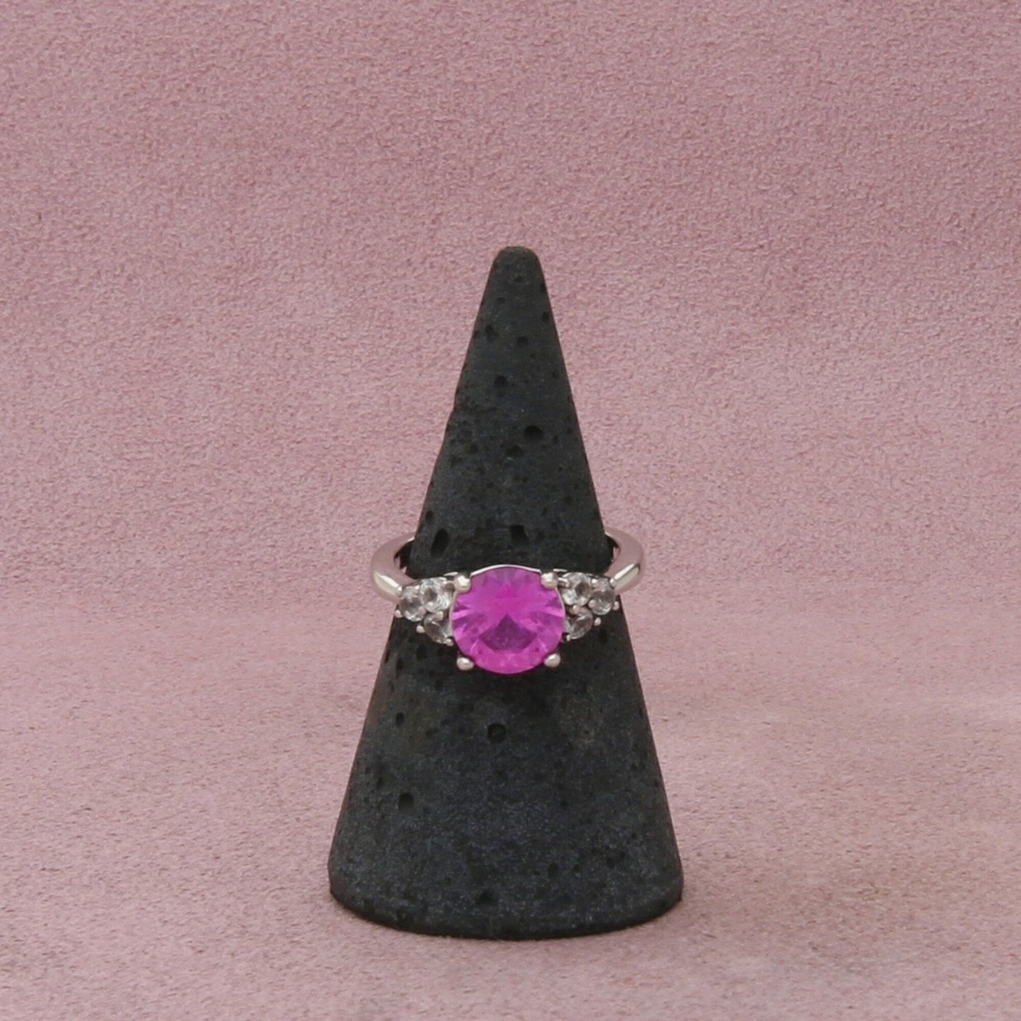 sterling silver pink sapphire & white topaz ring size 6