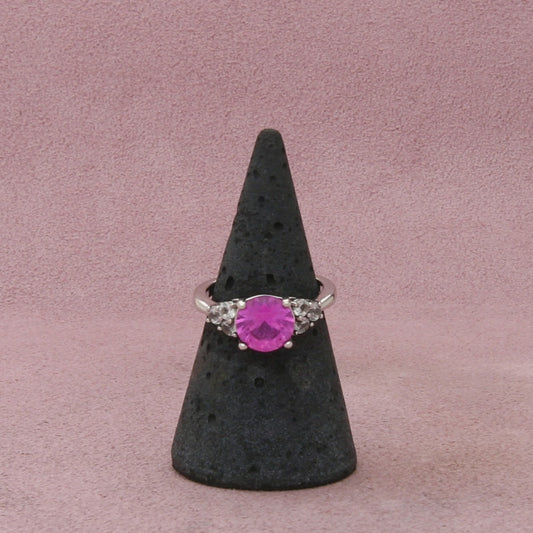sterling silver pink sapphire & white topaz ring size 6