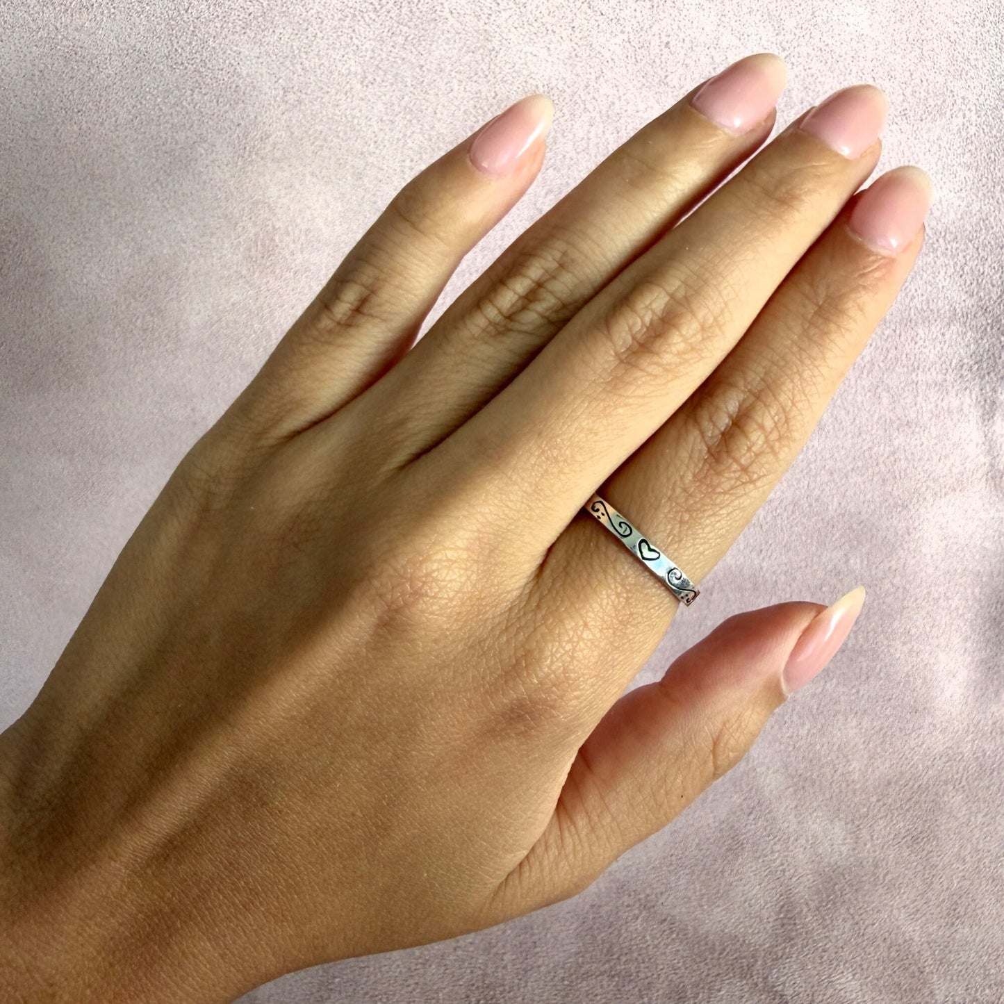 sterling silver floral stack band ring size 7.75