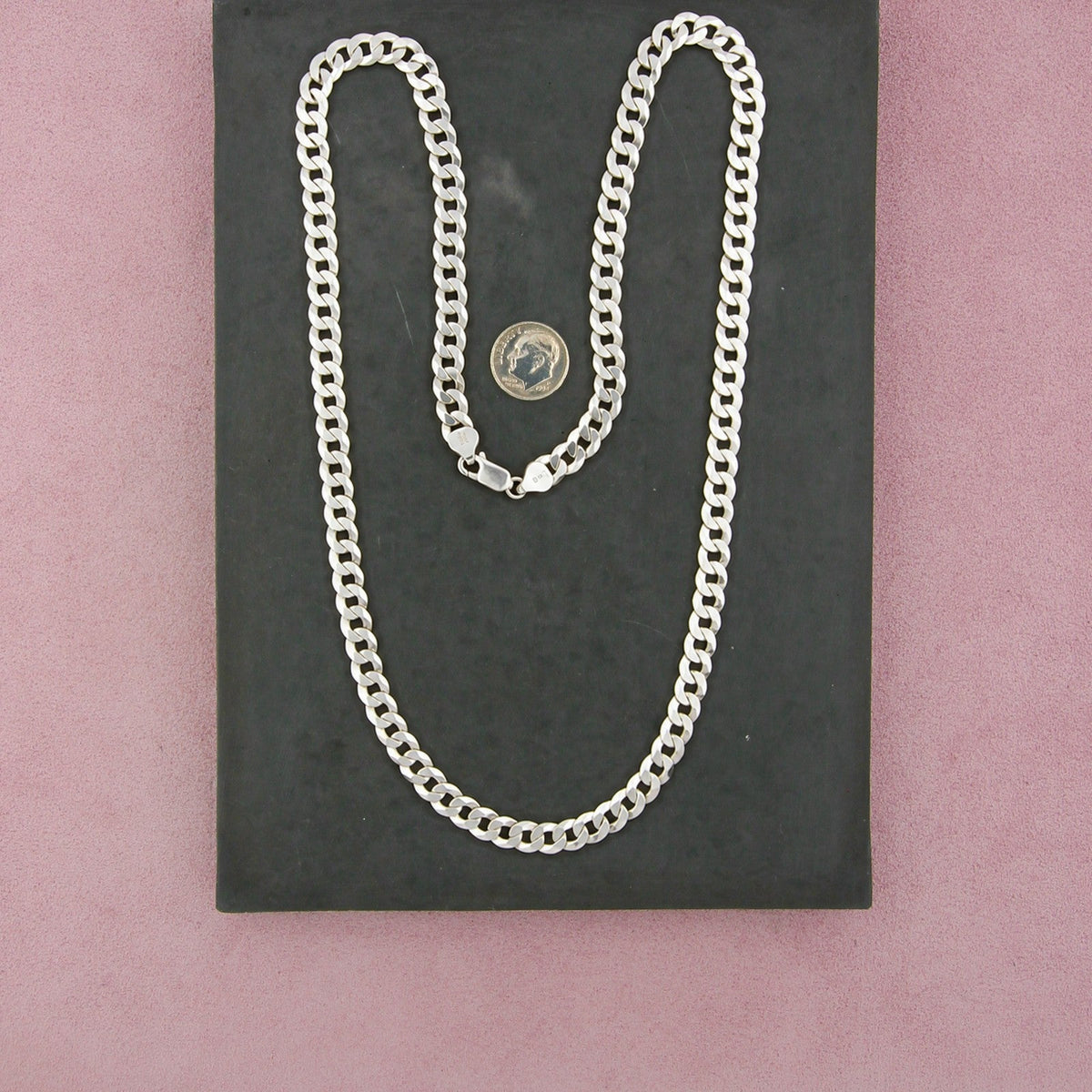 Sterling Silver Vintage Men's Italy 7mm Flat Curb Chain Necklace Size 26in