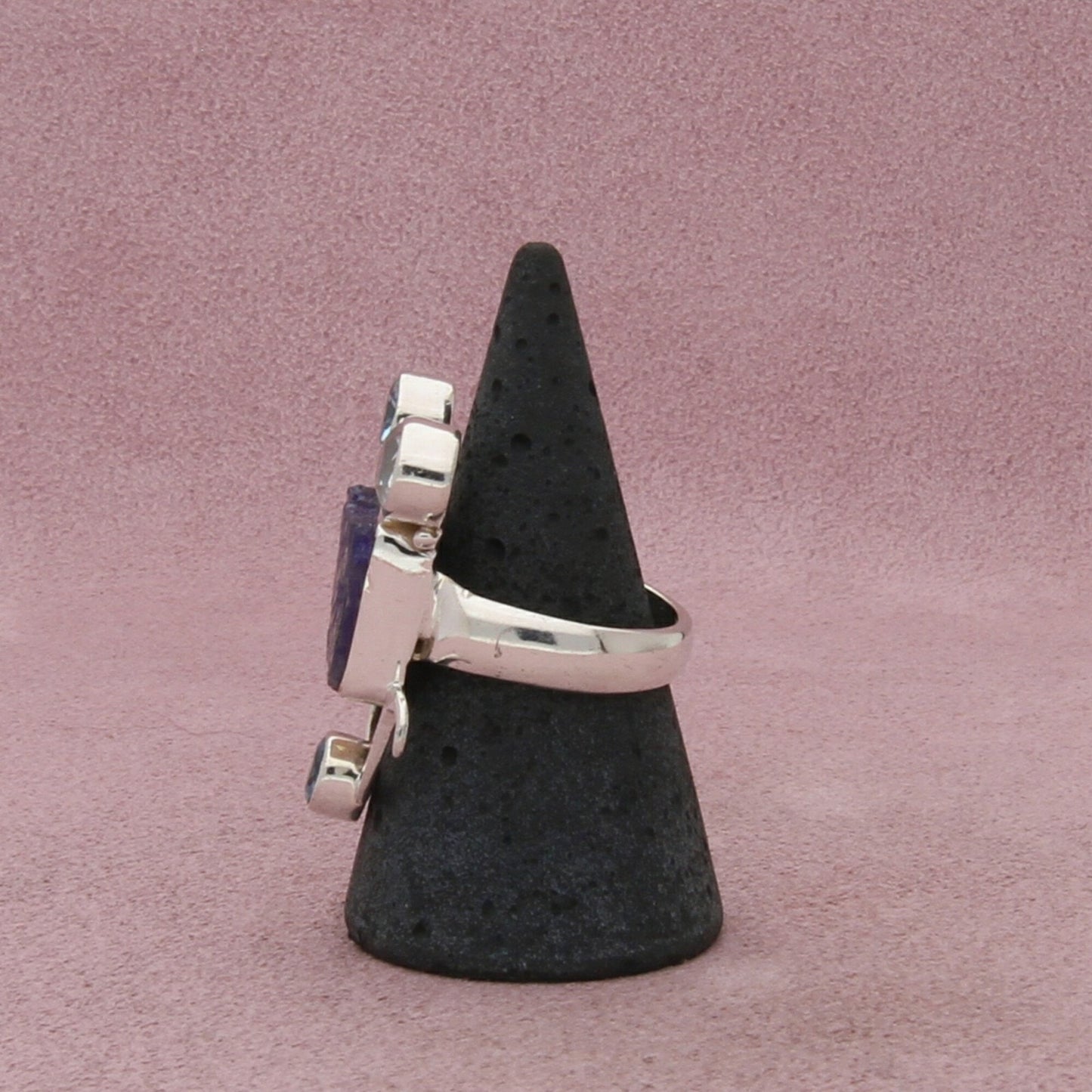 sterling silver elongated topaz & aquamarine ring size 7.5