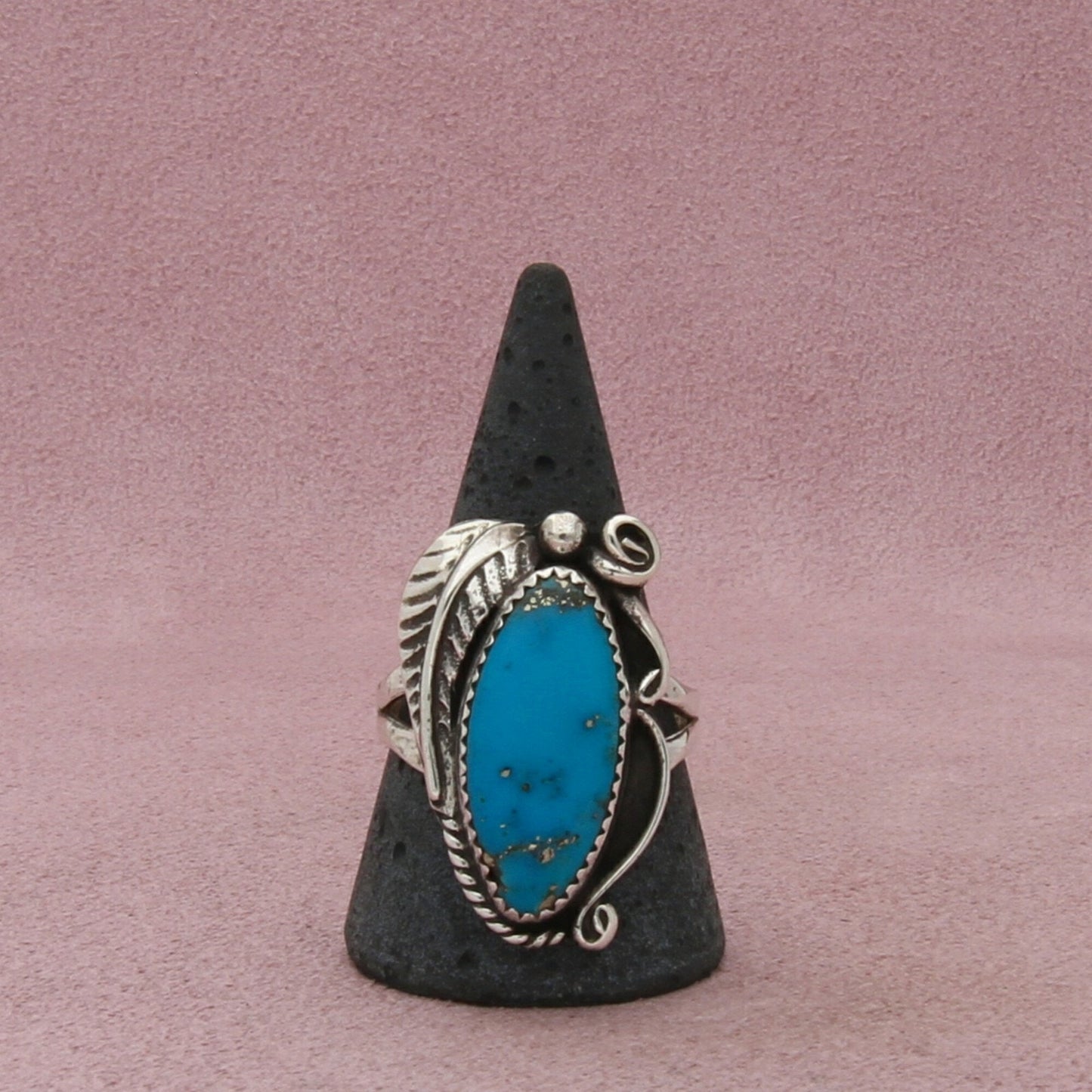 navajo sterling silver vintage turquoise feather ring size 12