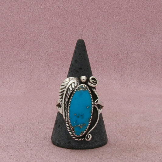 navajo sterling silver vintage turquoise feather ring size 12