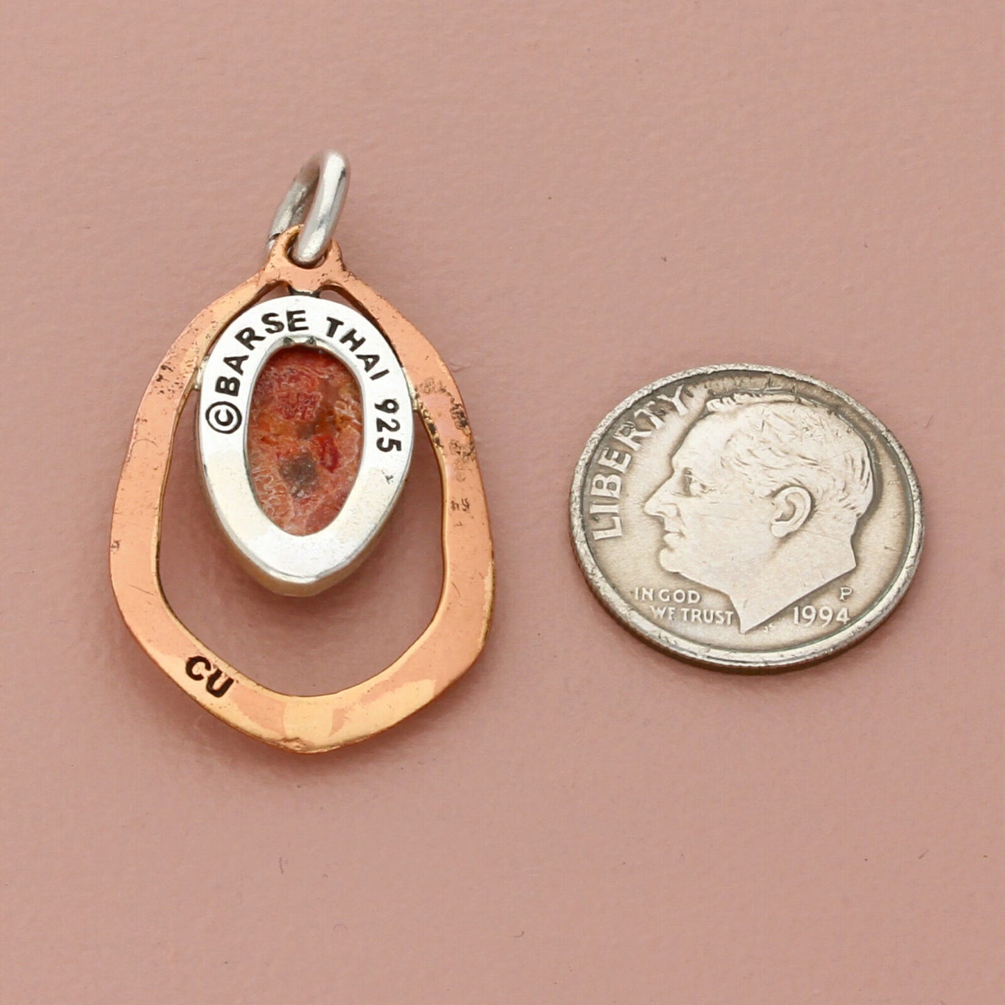 barse sterling silver & copper hammered coral pendant