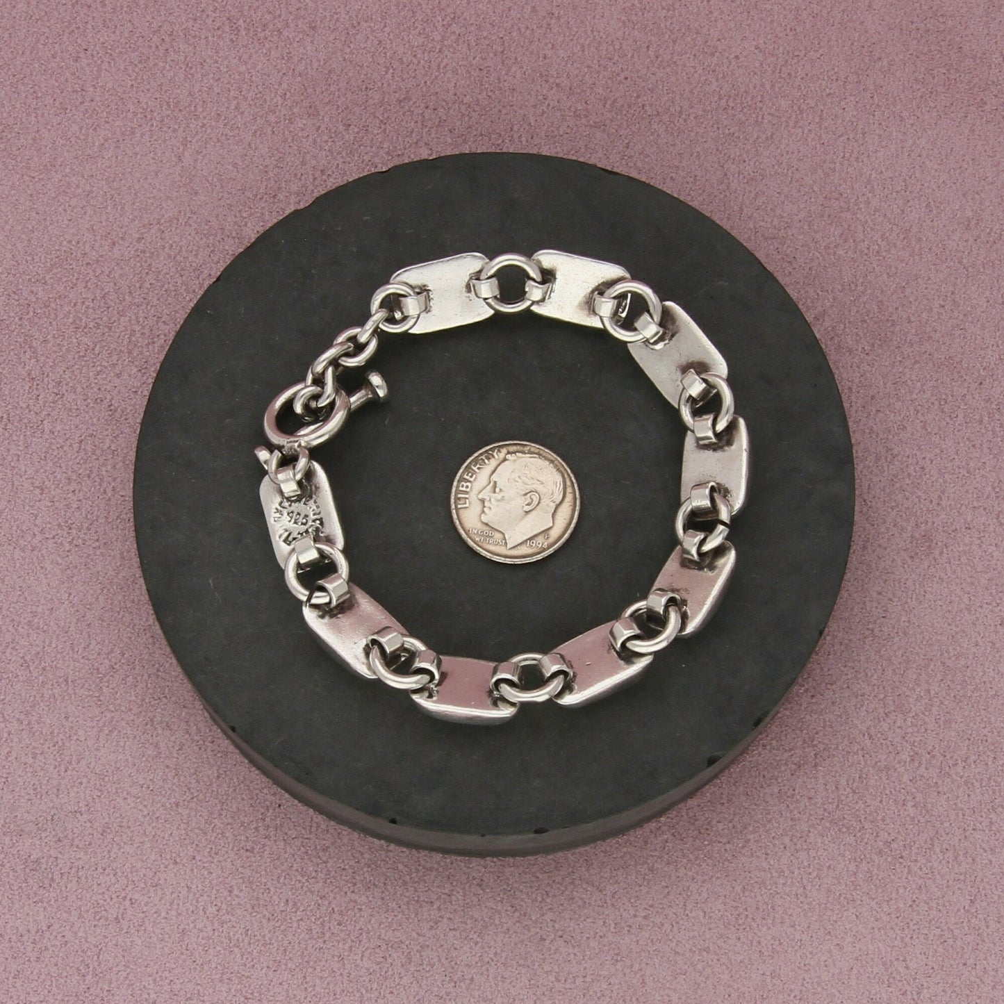 taxco mexico sterling silver turquoise gaspeite toggle bracelet size 6.75in