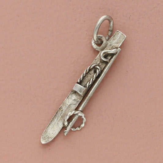 800 silver vintage snow skii charm